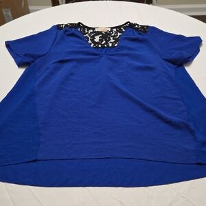 Michaels Royal Blue Top with Black Lace Accents